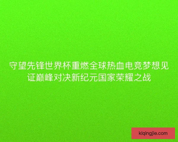 守望先锋世界杯重燃全球热血电竞梦想见证巅峰对决新纪元国家荣耀之战
